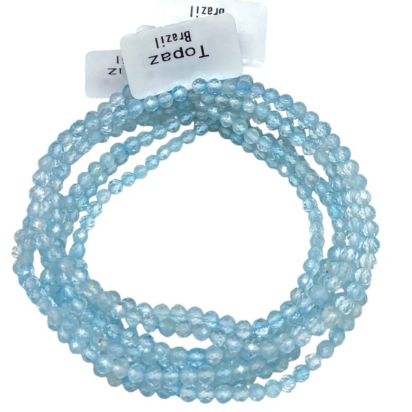 3mm Blue Topaz Faceted Stretch Bracelet Light Baby Blue Natural Stone Gemstone - Picture 1 of 8